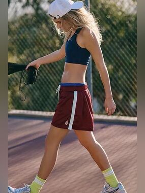 Free People Burgundy Red Mesh Athletic Stripe Women’s Shorts When in Venice
